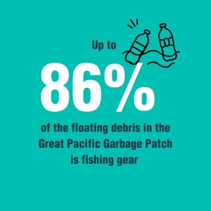 • Up to 86% of the floating debris in the Great Pacific Garbage Patch is fishing gear